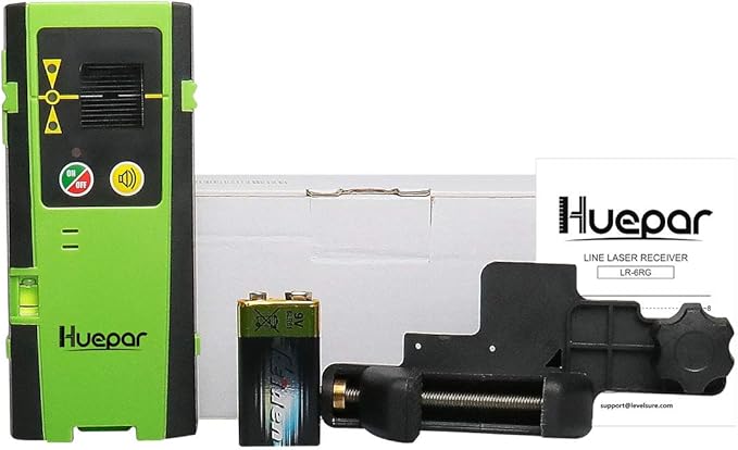 Huepar Laser Detector LR-6RG for Laser Level, Compatible with Huepar & Pro Laser Levels with Pulse Mode Only, Detect Green&Red Beams Laser Receiver, Up to 200Ft, Three-Side LED Display, Clamp Included