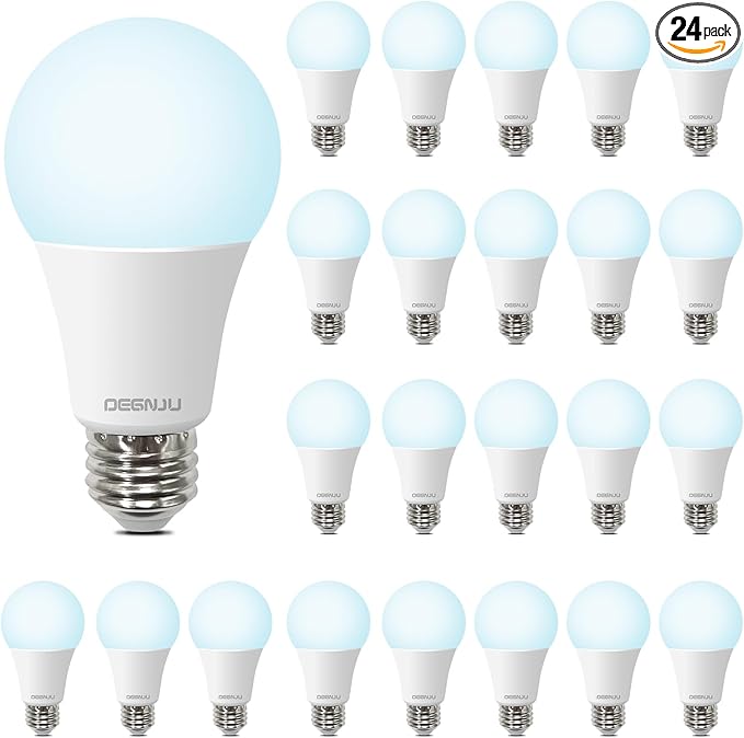 LED Light Bulbs, 100 Watt Equivalent LED Bulbs A19, 5000K Daylight, E26 Standard Base, 1500 Lumens, Non-Dimmable, 13W Bright White E26 Bulbs for Bedroom Home Office, 24 Pack