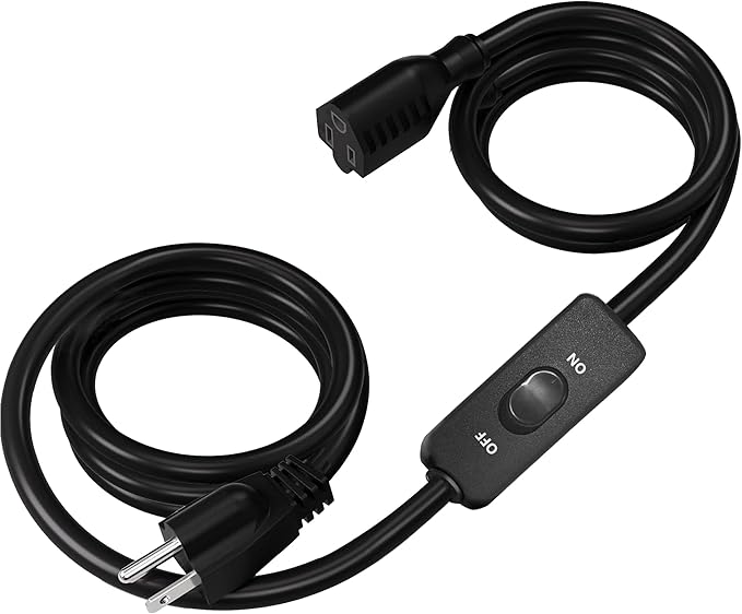 Black Extension Cord with Switch On/Off,13.1 FT Indoor Power Cord, 3 Prong Grounded Plug, Insulated & Flame Retardant 125V 375W, UL Listed