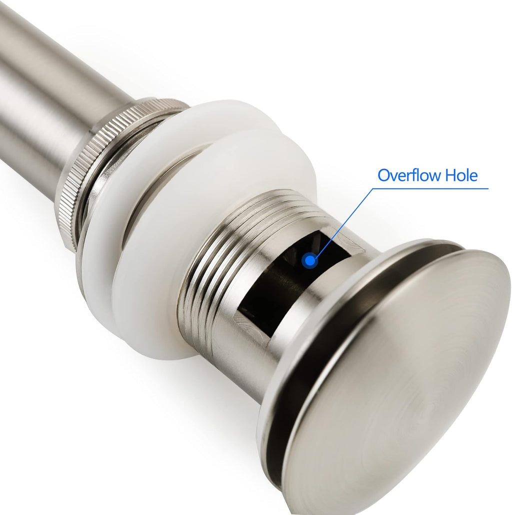 SKOWLL Vessel Bathroom Sink Drain Kit Pop-Up Sink Stoppers Push Button Vanity Drain Kit Brushed Nickel Push Drain with Overflow