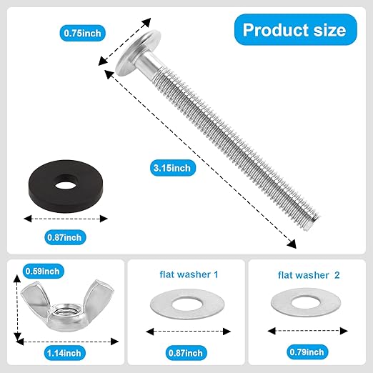 4PCS Universal Toilet Seat Bolts Kit,5/16 * 3.15 Inch Heavy Duty Stainless Steel Toilet Seat Screws with Specially Designed Stainless Steel Butterfly Downlock Nuts，Easy Installation and Long Lasting