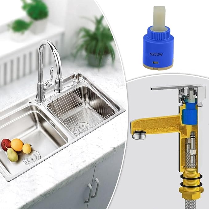 25mm Faucet Cartridge Certification Ceramic Tap Cartridge Mix Faucets Inner Cartridge Replacement for Single Lever Faucet, Monobloc Bathroom or Kitchen Mixer Faucets