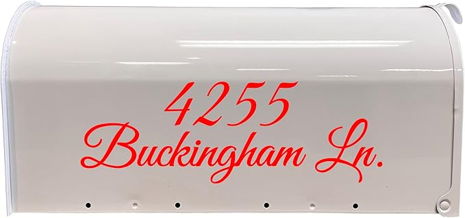 VWAQ Mailbox Address Decal Set of 2 - Insert Street Name & Address Personalized Decals CMB7 (Red, 19"W X 6.5"H)