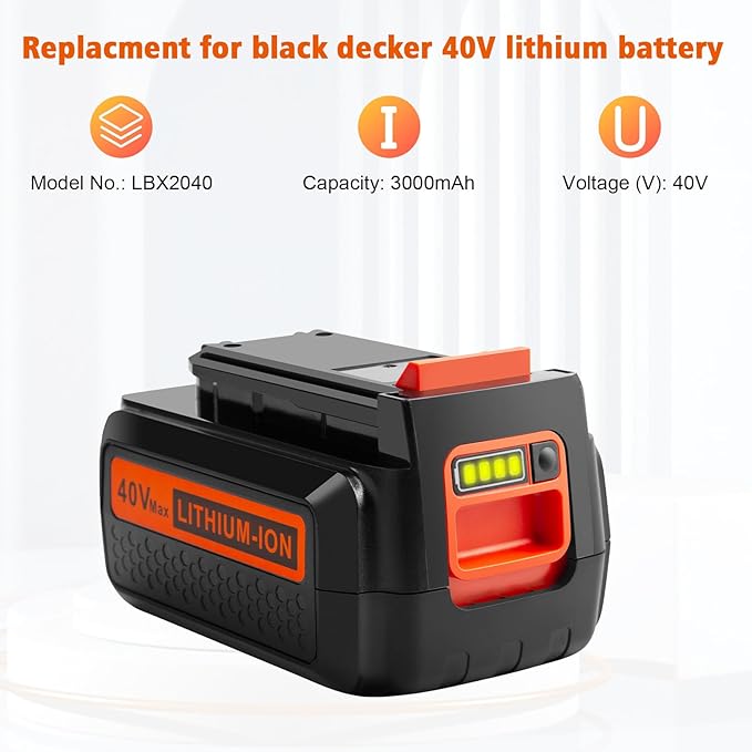 ARyee 3.0Ah 40V Replacement for Black and Decker 40V Battery LBXR36 LBXR2036 LST540 LCS1240 LBX1540 LST136W Cordless Tool Battery with Fast Charger