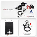 GASLAND 6L 1.58GPM Portable Propane Tankless Water Heater with 1.6 GPM Water Pump and 1/2" Twist-On Pipe Strainer