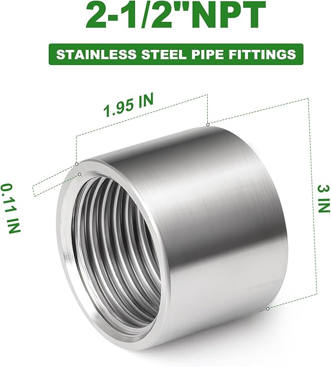 TAISHER 1PCS 304 Stainless Steel Cast Pipe Fitting, Coupling, 2-1/2" x 2-1/2" NPT Female Threaded