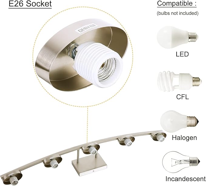 5 Light Brushed Nickel Vanity Lighting Fixture with Milky White Glass Shade for Bathroom Over Mirror, 40 Inches