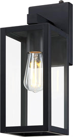 GRUENLICH Dusk to Dawn Large Outdoor Wall Lantern, Wall Sconce as Porch Lighting Fixture, E26 Base Max 60W, Metal Housing with Glass Shade (Black, 1-Pack)