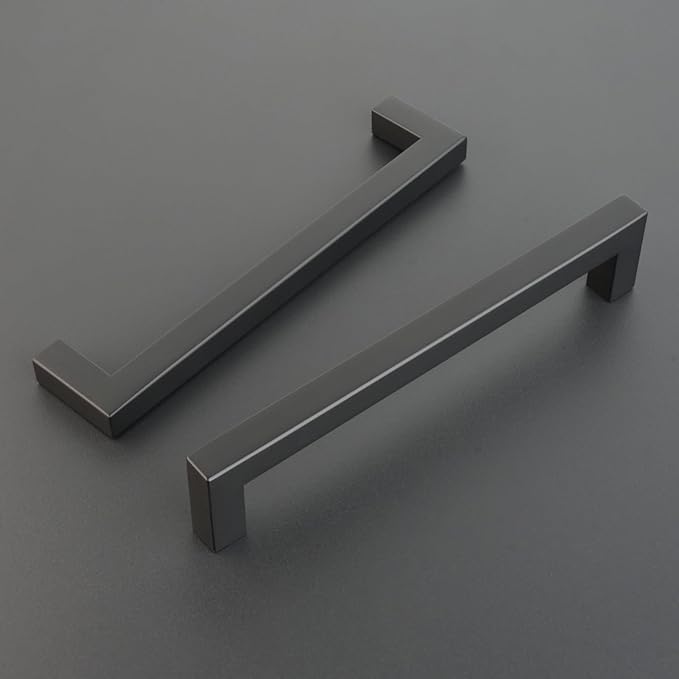 10 Pack Matte Black Cabinet Pulls 6.3 Inch Stainless Steel Square Handles for Kitchen Cabinet Black Cupboard Handles Modern Drawer Pulls Dresser Knobs