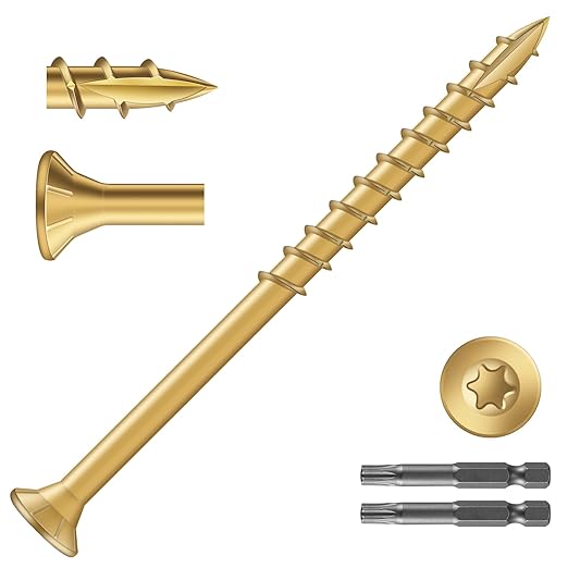 #10 x 3 Inch Deck Screws (675Pcs) 10lb. Exterior Wood Screws. Carbon Steel, Tan, Flat Head, Rust Resistant epoxy Coated, with T25 Star Bit