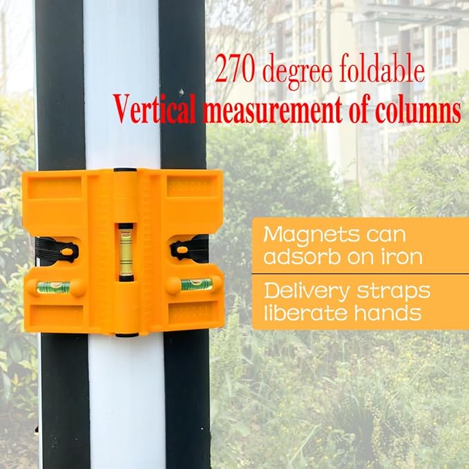 270 ° foldable column level with vertical soft magnet for woodworking, decoration, and steel structure construction. Horizontal ruler with tie straps ﻿ (orange)