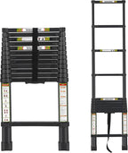 RIKADE Telescoping Ladder 12.5FT & Attic Ladder, Heavy Duty Aluminum with Non-Slip Feet, 330lb Capacity for RV, Attic, Roof & Multi-Surface Use