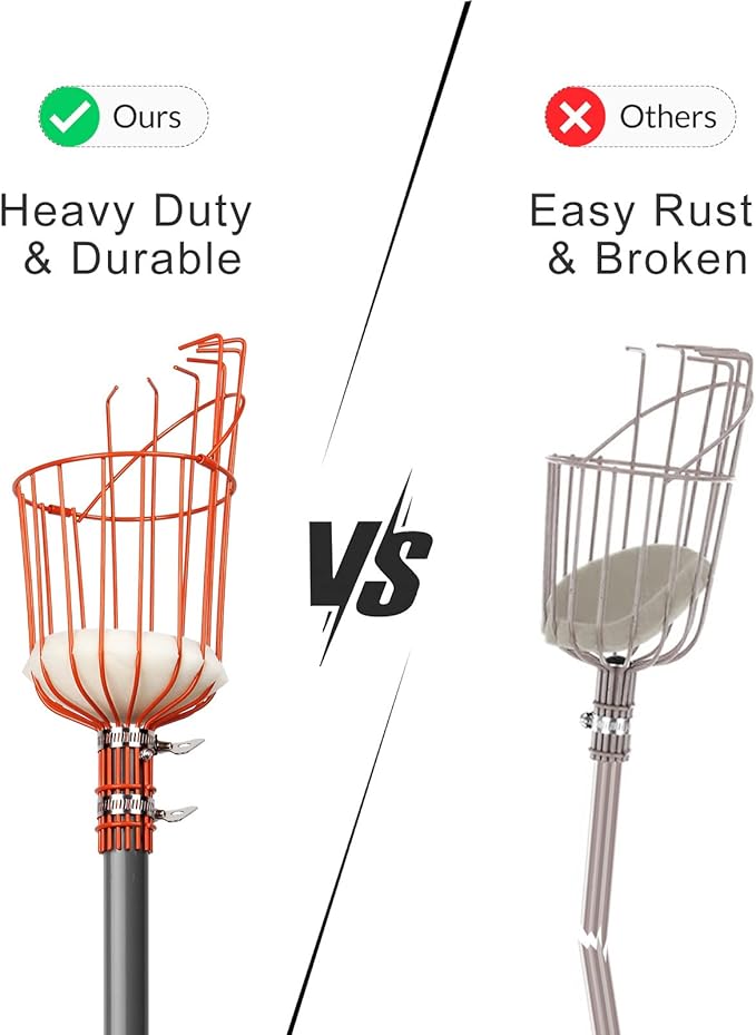 Walensee 8FT Fruit Picker, Adjustable Fruits Picker Tool with Lightweight Stainless Steel Pole and Big Basket, Fruit Catcher Equipment Tree Picker for Apples Mango Pear Orange Avocados Fruit Picking