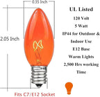 Abeja 25 Pack C7 Orange Christmas Replacement Bulbs, 5w, Ceramic Transparent Vintage Light Bulbs, Fits E12 Candelabra Base Outdoor String Lights, for Holiday Christmas Tree Decor Carnival Party
