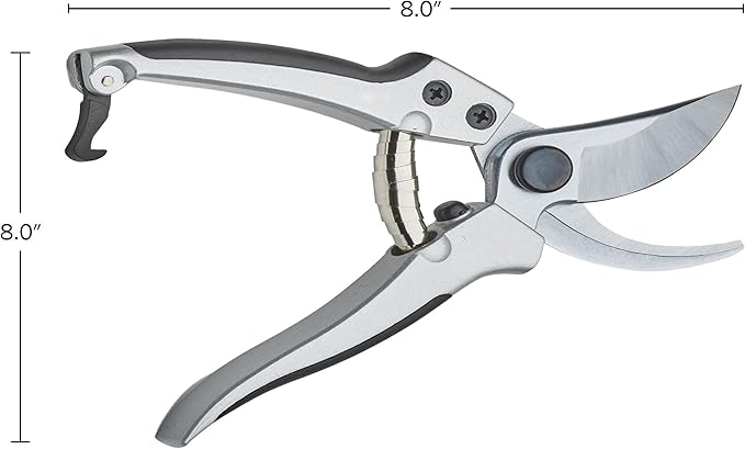 Kings County Tools 8" Steel Bypass Pruner | Spring-Loaded Snap Catch | Cast Aluminum with Rubber Surface Grips | Works Best with Green Branches and Material