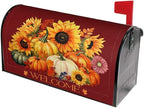 Autumn Pumpkin Thanksgiving Mailbox Cover Magnetic Fall Sunflower Maple Leaf Mailbox Cover Standard Size 21 x 18 Inch Farmhouse Rustic Welcome Post Box Cover Wraps Garden Yard Home Decor for Outdoor