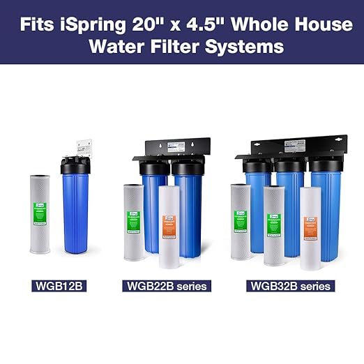 iSpring FC25B Whole House Water Filter, CTO Carbon Block, 20” x 4.5” for Sediment & Chlorine Removal
