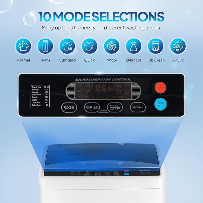 ROVSUN 25LBS Portable Washing Machine, Full-Automatic Electric Laundry Machine with Stainless Steel Drum, Compact Washer and Spin Dryer Combo with Drain Pump for Home, Apartment, Light Grey