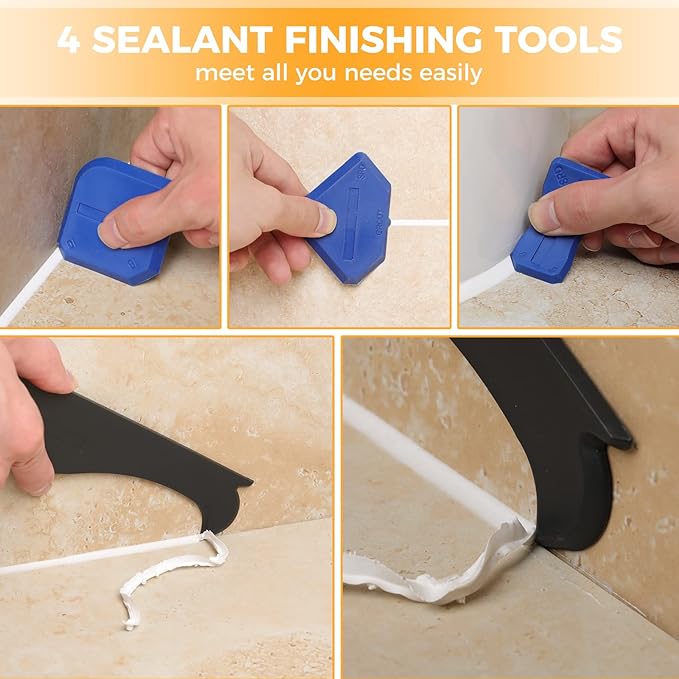 Saker Silicone Caulking Tools-3 in 1 Sealant Finishing Tool Grout Remove Scraper Caulk Remover Glass Glue Angle Scraper for Bathroom,Kitchen,Floor,Window,Sink Joint,Frames Seal (Black Blue)