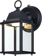 LIT-PaTH Small Outdoor LED Wall Lantern with Dusk to Dawn Photocell, 3000K Warm White, 9.5W, 800 Lumen, Aluminum Housing Plus Glass, Outdoor Rated, 1-Pack, Black