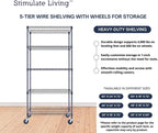 36"x18"x72" Prime Heavy Duty Black 5-Tier Wire Shelving NSF 4000 LBS MAX Capacity Storage Rack for Commercial, Hospital, School, Garage, and Kitchen Uses (with Wheels)