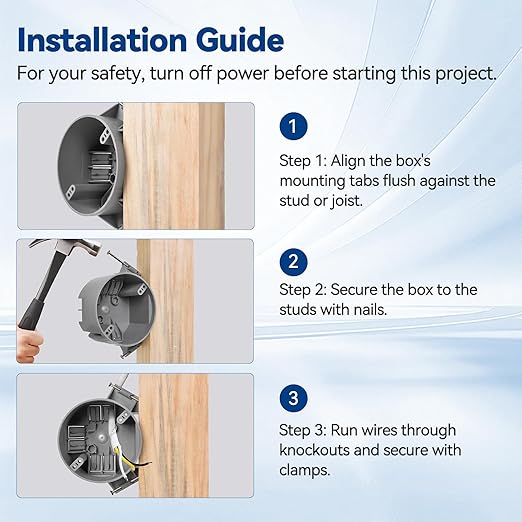 20 Cubic Inch New Work Ceiling Electrical Box, Ceiling Light Box for New Construction, PVC, UL Listed, 96 Pack