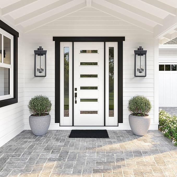 tewei 30In Large Size Square Outdoor Wall Lantern, Modern Black Outside Light for House Waterproof Porch Lights Outdoor Wall Sconce with Clear Glass Shade for Garage Porch Door, E12 Base (1 Pack)