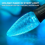 HLO Lighting Set of 25 Teal C9 Faceted LED Christmas Light Bulbs for Indoor & Outdoor Use | Durable Replacement Bulb
