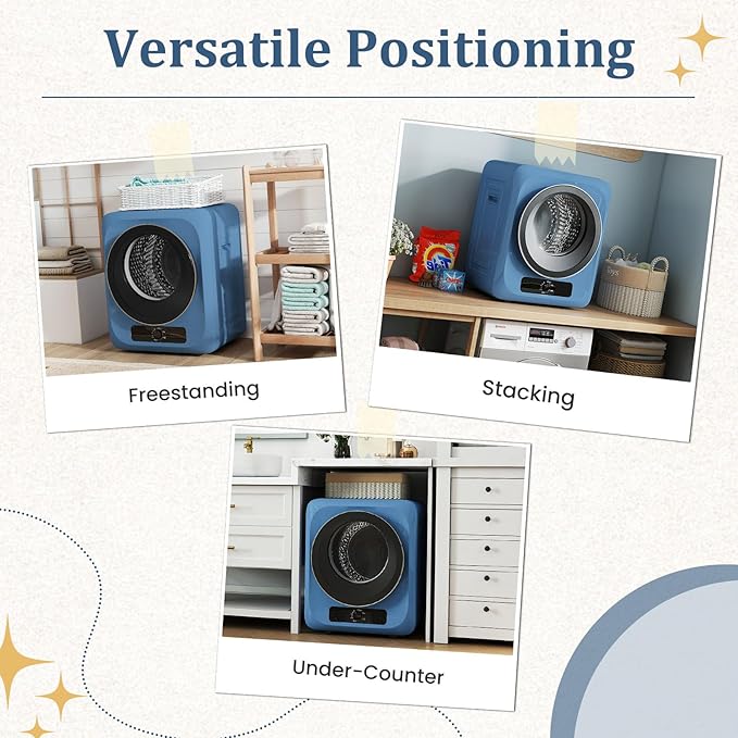 Auertech 1.5 Cu.Ft Portable Clothes Dryer, 850 W Front Load Electric Dryer Machine with Stainless Steel Drum, Simple Control Knob, Compact Tumble Dryer for Laundry Apartment, Dorm, RV, Blue