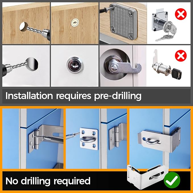 Hasp Latch 2 Pack, 90 Degree Solid 304 Stainless Steel File Cabinet Lock Desk Drawer Lock, Safe Security Padlock Latch Hasp Lock for Personal Privacy, (1.96 inch)