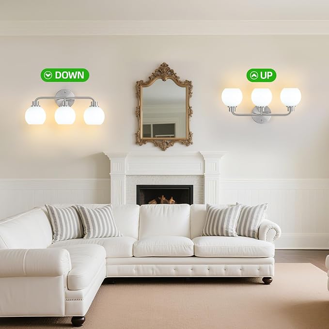 Bathroom Light Fixtures Brushed Nickel Vanity Light 3 Light Wall Sconces Lighting Silver Lights with Milk Globe Glass Shades Bath Wall Lamp for Mirror Kitchen Living Room Bedroom Hallway