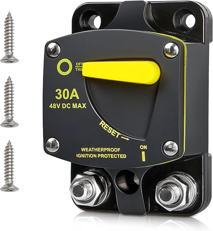 RED WOLF 30A Circuit Breaker DC 12-48V W/Manual Reset Manual Reset for Car Audio RV Marine Boat Truck Trolling Motors Stereo Audio Electronic Battery Solar System