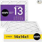Simply 14x14x1 Air Filter, Merv 13, MPR 1500, 6 Pack, For Home AC Furnace & HVAC (Actual Size: 13.75"x13.75"x0.75") DUST, Pet, & Allergy Control