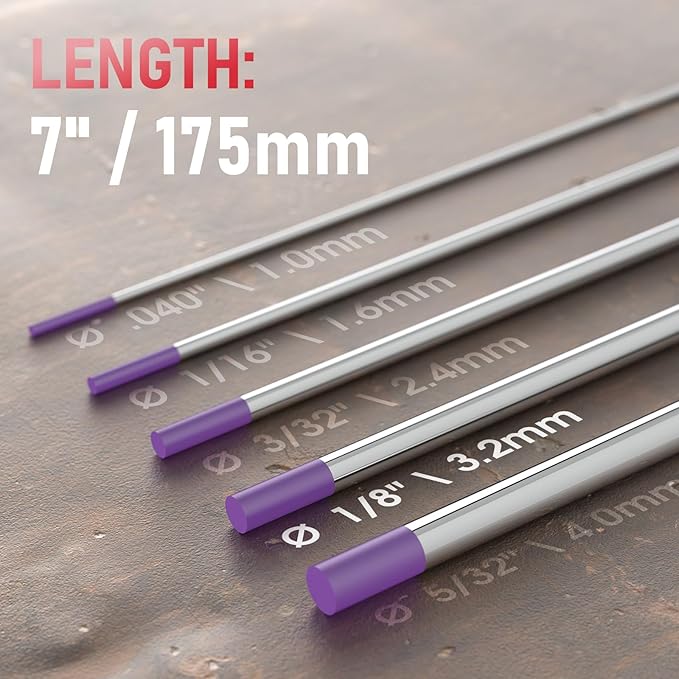 YESWELDER TIG Weld Tungsten Electrode 1/8"x 7" 10-pk, NonRadioactive Comparable to E3 Purple