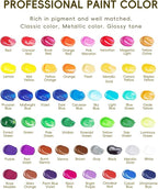 50 Color Acrylic Paint Set, 2oz Bottles, Rich Pigmented Canvas Paint with 10 Brushes &Palette, Professional Art Supplies Kit for Adults & Kids, Non-Toxic, Suitable for Canvas, Rocks, Wood