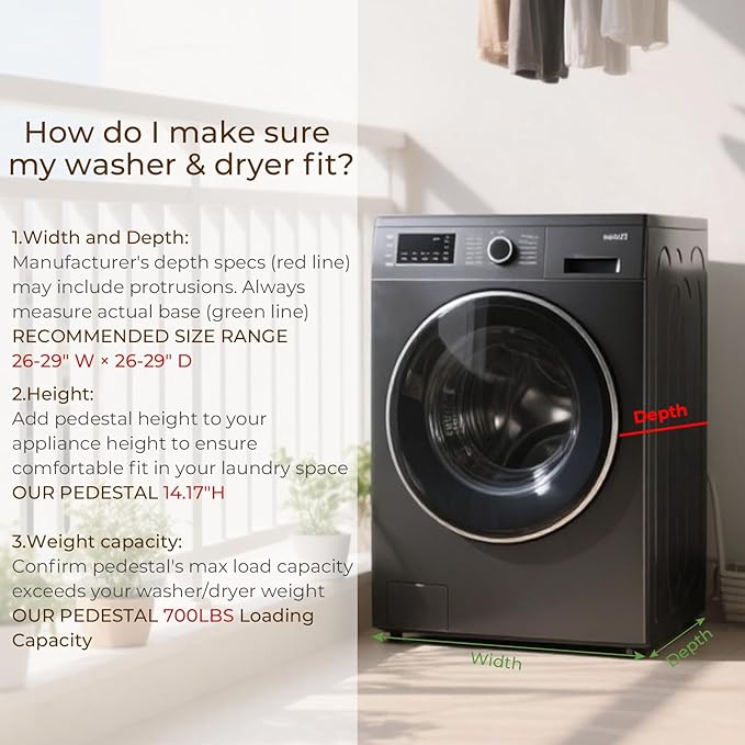 SKM 2-Pack 29" Washer & Dryer Pedestal Stand with Storage Drawer | Heavy-Duty Steel, 700LB Capacity | 14.3" Ergonomic Height, Black