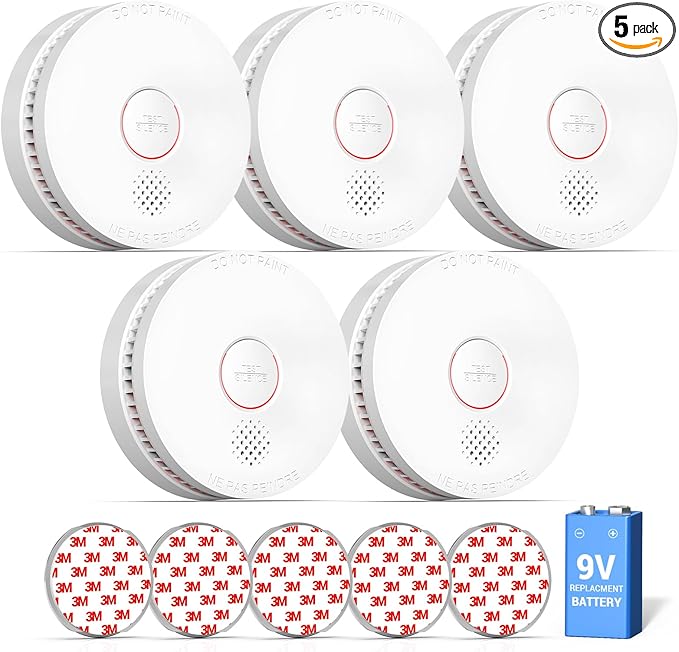 SITERWELL Smoke Detector, 10 Year Product Life Fire Alarm with Magnetic Fastening Kit, Smoke Alarm with Photoelectric Sensor and Low Battery Warning Function for House, UL217-10th Listed,GS509A,5 Pack