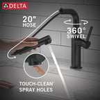 Delta Daneri Matte Black Kitchen Faucet with Pull-Out Sprayer, Modern Single Hole Kitchen Sink Faucet, Single Handle, Matte Black 16879-BL-DST
