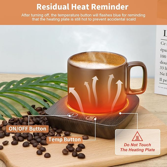 VOBAGA Imitation Wood Grain Coffee Cup Warmer & Mug Warmer for Desk, Electric Cup Beverage Warmer Plate with 3 Temperature Settings for Tea, Cocoa, Milk with Auto Shut Off After 4 Hours, for Gifts