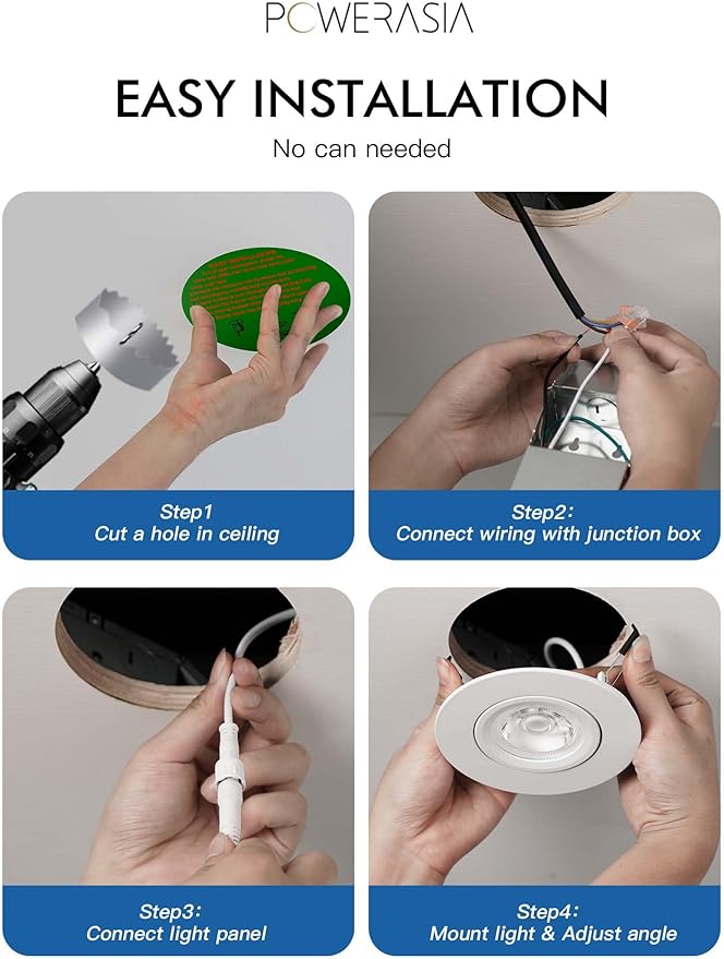 4 Pack 4 Inch Gimbal LED Recessed Lighting with Junction Box, 5CCT 2700K-6000K Selectable, 360°+90° Adjustable Directional Eyeball Light, 9W 1000LM Slim Canless Downlight - ETL and Energy Star