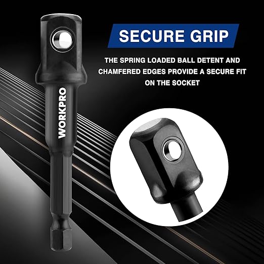 WORKPRO 9-Piece Socket Adapter Extension Set, 1/4, 3/8, 1/2-Inch Drive, 1/4-Inch Hex Shank, Impact Grade Extension Bit With Holder For Power Drill & Impact Driver