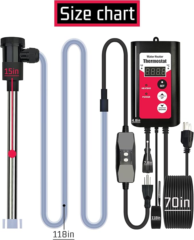 1300W Immersion Water Heater Portable Electric Buckets & Hot Tub Fully Submersible Water Heater with Temp Control and GFCI for baptistry, Bathtub, Pools, Buckets - Easy to use