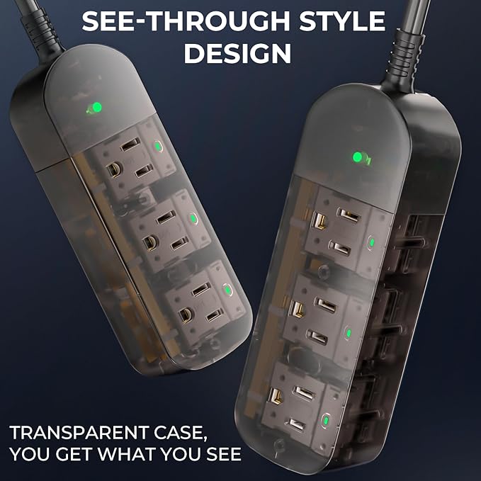 Outdoor Power Strip Weatherproof, Transparent IPX6 Waterproof Surge Protector with 3 Wide Outlets, 1625W/13A, 5FT Extension Cord, Wall Mountable for Indoor Outdoor, UL FCC Listed