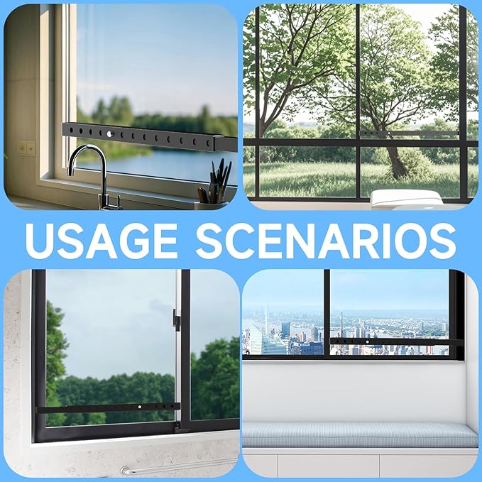 Adjustable Window Security Bars, Window Bars Security Inside Vertical, Window Bar Lock Prevent Burglary, Window Safety Bars for Children, Window Stick Extend from 16.3-29.3 in(Black -2 pcs)