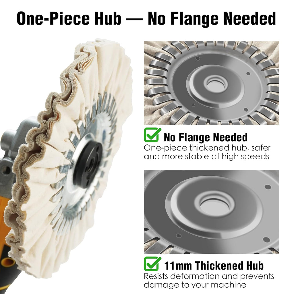 2PCS 8" Airway Buffing Wheel with 5/8" Arbor Flange-Free Hub，White Buffing Wheels for Angle Grinder, Mirror-Like Finishing Polishing Wheel for Aluminum Wheels Stainless Steel Chrome