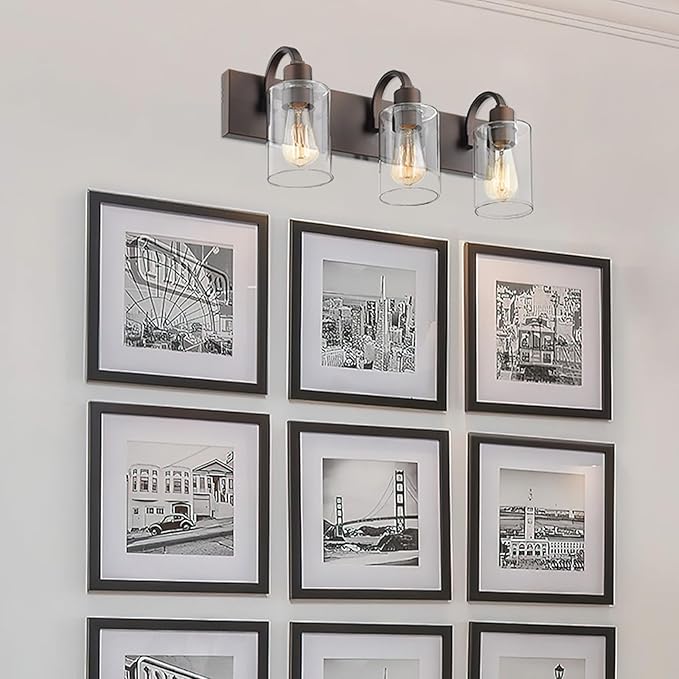 Emliviar Bathroom Vanity Light Fixtures - 3-Light Farmhouse Wall Light for Bathroom, Oil Rubbed Bronze Finish with Clear Glass, YCE237B-3W ORB