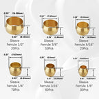 260PCS Compression sleeve ferrule kit - 6 Sizes (1/4", 3/8", 5/16", 1/2", 3/16", 1/8") of Brass Compression Sleeve Ferrule, Connect Lines for Air,Water,Fuel,Oil and Inert Gases
