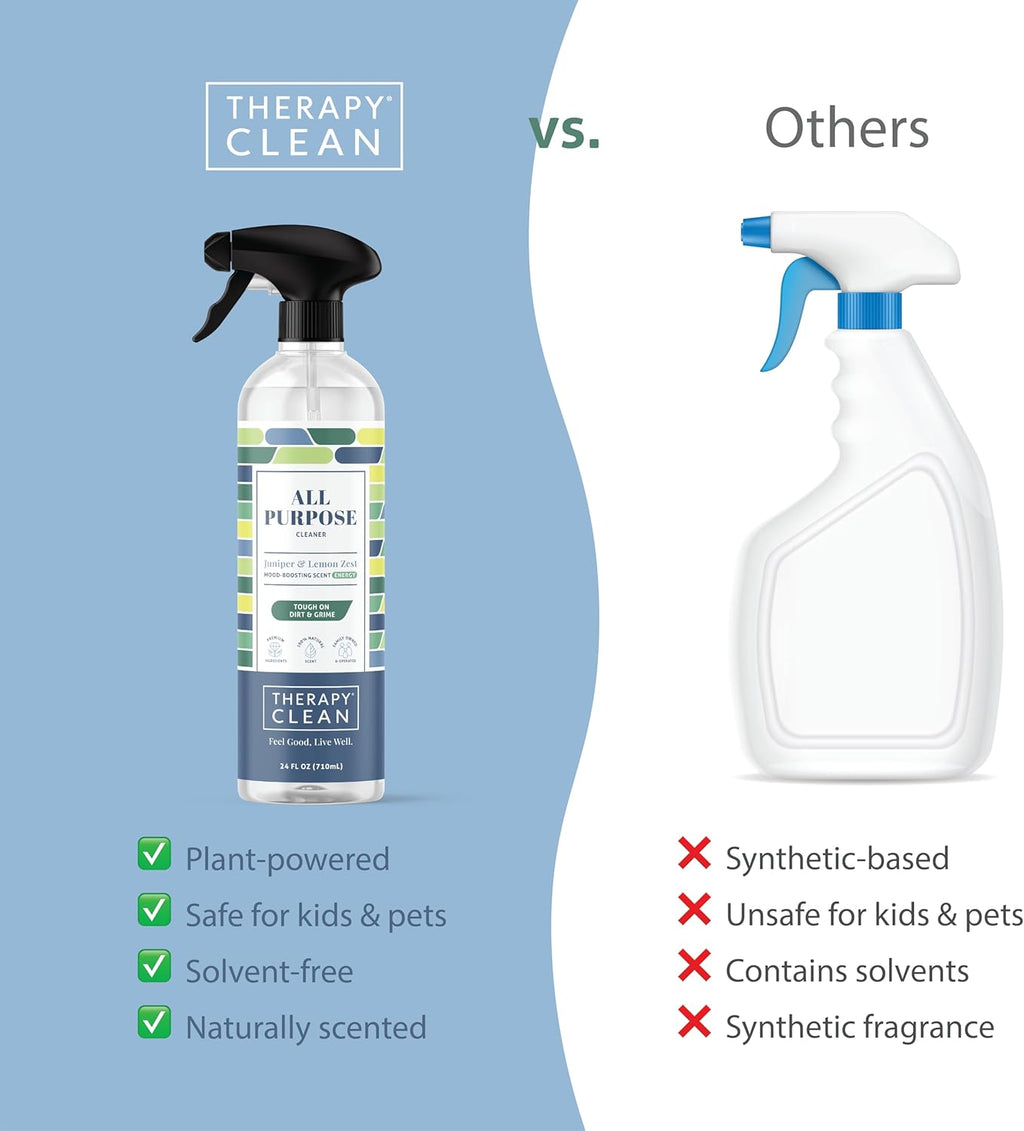 Therapy Clean All Purpose Cleaning Spray - Juniper & Lemon Zest 24 fl. oz - 100% Natural Scent, Kitchen Surface Counter, Surface Cleaner, Non Toxic All Purpose Cleaner Spray
