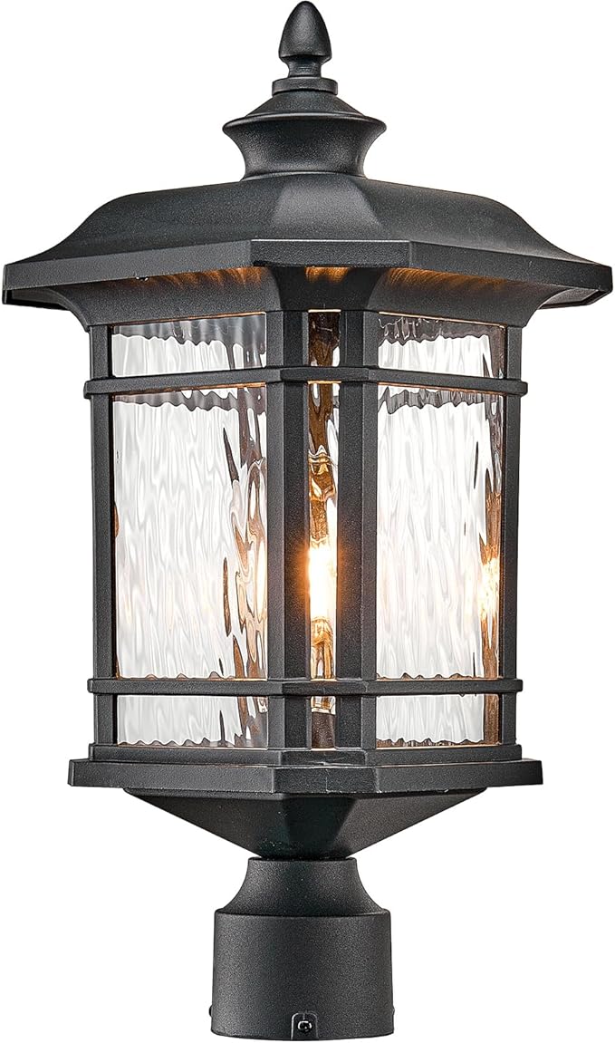 Outdoor Post Light 18.3" Waterproof Pole Light with Water Ripple Glass for Garden Patio Pathway E26 Socket