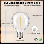 Replacement LED Light Bulbs 15 Pack, Shatterproof Outdoor String Light Bulbs Fit E12 Screw Base for Party, Garden, Patio Decor, Warm White